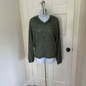 Size Large Green Hooded Sheer Sweater by Audrey 3 + 1